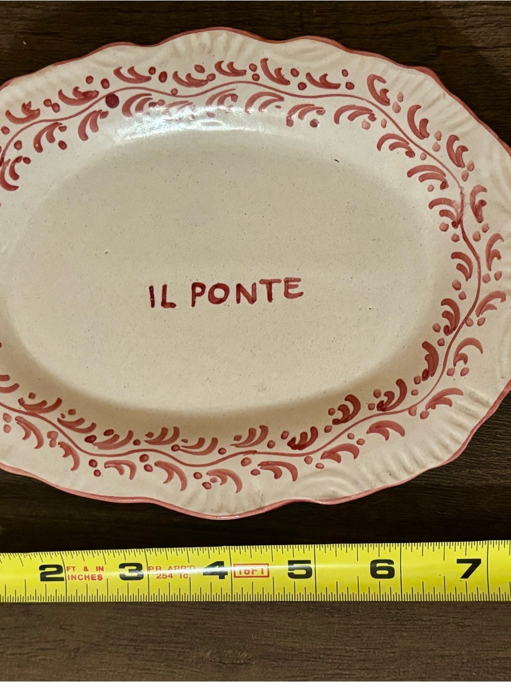 Peccetti Deruta IL Ponte Oval Ceramic Platter White Red Rim Made in Italy